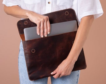 Leather MacBook Pro 13 inch M3 Case, MacBook Air 13 M2 Sleeve Cover, Crazy Horse Leather 2023 MB Pro 13 M3 Laptop Bag