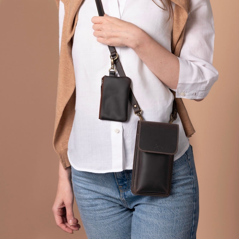 Leather Crossbody Phone Bag with Mini Pouch