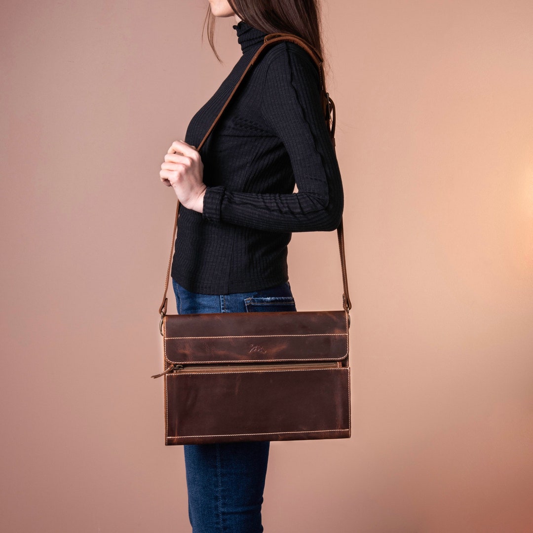 Personalized Leather Laptop Bag With Strap for Macbook Pro Etsy