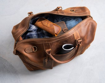 Leather Travel Bag For Men Personalized Full Grain Leather Duffle Bag