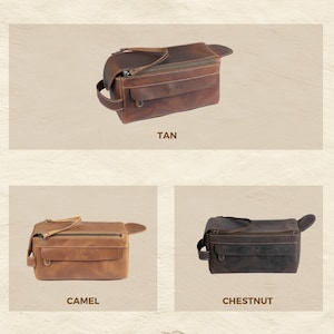 Comparison grid of the Yukon Bags leather color palette: Tan, Dark Brown, and Chestnut.