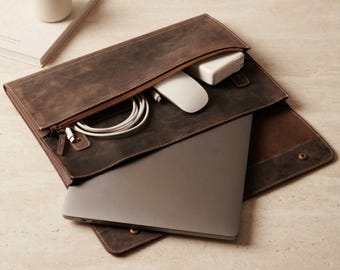 Leather Laptop Sleeve, Personalized Full Grain MacBook Case, 13 14 15 16 Inch