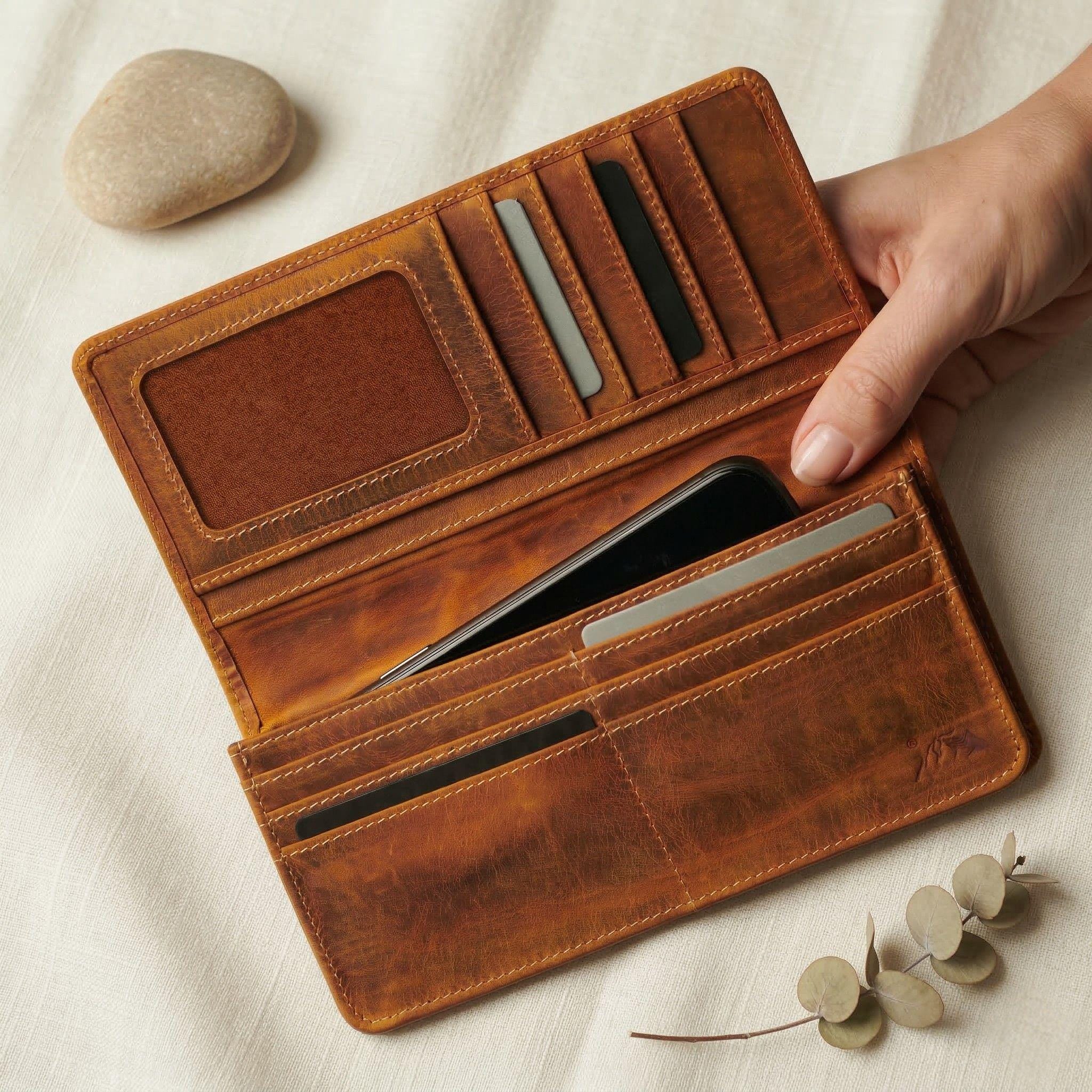 Long Leather Wallet for Women, Crazy Horse Full Grain Bifold, RFID Long Leather Wallet for Women, Crazy Horse Full Grain Bifold, RFID