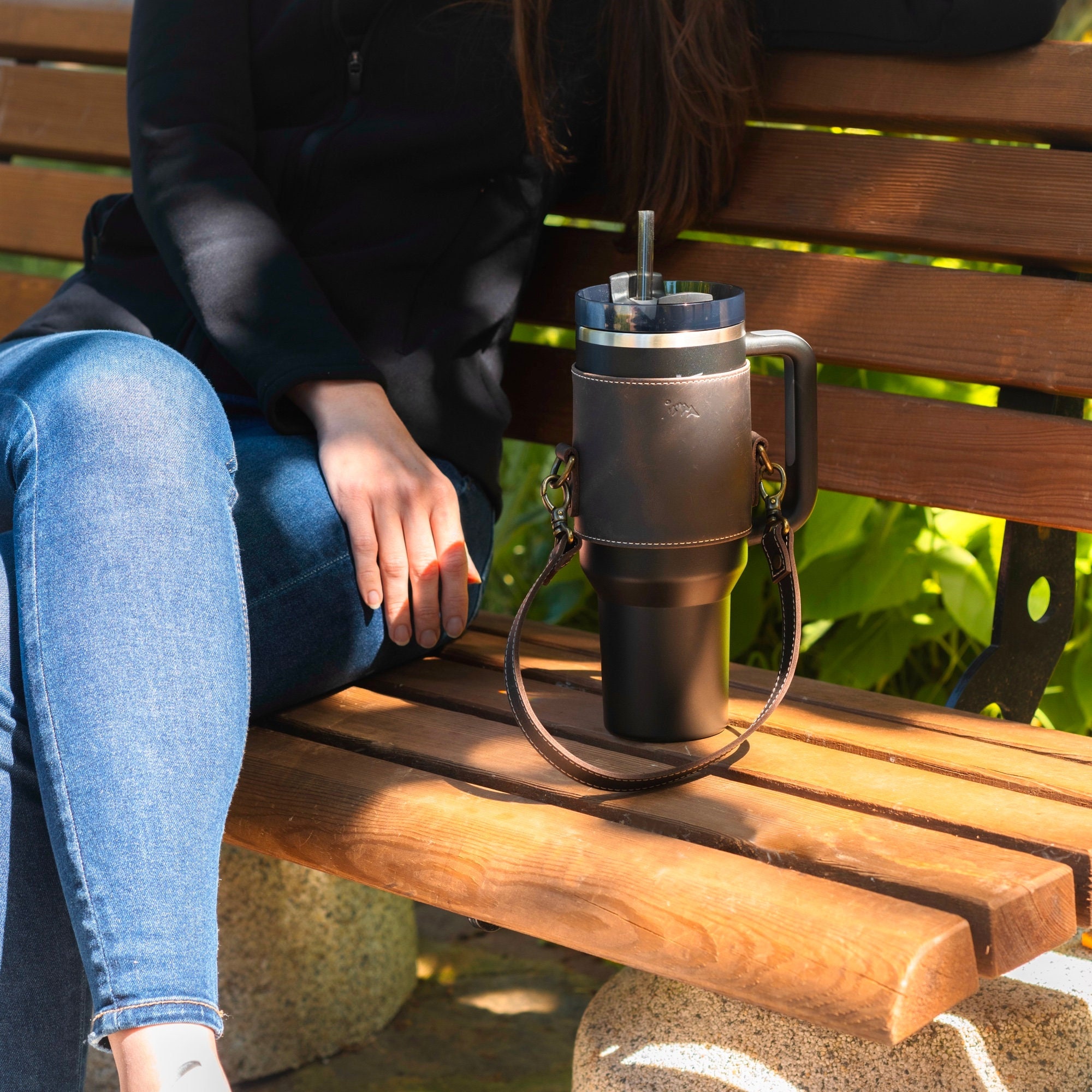 Leather Stanley Quencher Tumbler Holder: Personalized 40oz Cup
