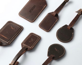 Handcrafted Travel gifts, Leather Luggage Tag Set, Leather name tag, Leather Airtag Cover, Leather Backpack Tags