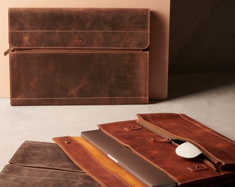 Leather MacBook Pro/Air 13 M3, M2 and M1 Sleeve Bag , Personalized Full Grain Leather 13" 14" 15" 16" M2 Macbook Case