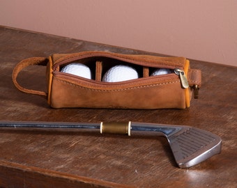 Leather Golf Ball Zippered Pouch Personalized Handcrafted Golf Ball Holder
