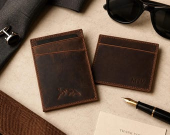Personalized Groomsmen Wallet Gift, Best Man Slim Leather Card Holder
