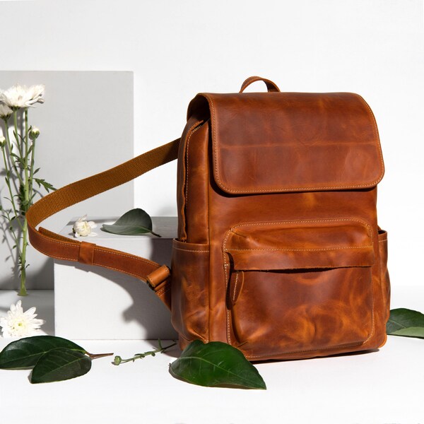 Leather Laptop Backpack Women Etsy