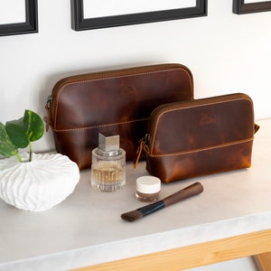 Leder Reisetasche für Frauen, personalisierte Make-up-Tasche, Leder Brautjungfer Make-up Tasche Kosmetiktasche, Geburtstagsgeschenk