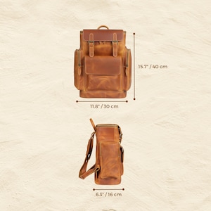 Personalized Leather Travel Bag For Men, Full Grain Leather 15 inch Large Laptop Backpack image 7