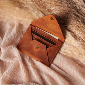 Cartera tipo sobre de piel para mujer, minitarjetero, hecha a mano
