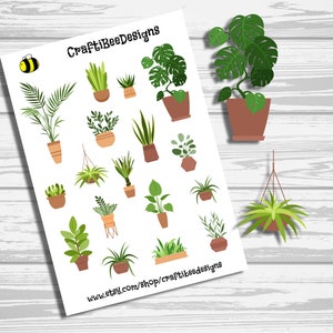 Juego de pegatinas para Bullet Journal con plantas de interior, juego de pegatinas para álbumes de recortes, hoja de pegatinas transparentes con plantas en maceta