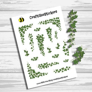 May include: A sheet of stickers featuring various ivy designs, including corner pieces, vines, and single leaves. The stickers are printed on white paper and feature a bee logo with the text "CraftBeeStickers".