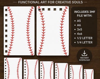 Paquete de 3 fundas para cuadernos de béisbol, fundas para cuadernos deportivos imprimibles en 3D, compatibles con Cinch, archivos A5, A6, 3x5, 4x6 y tamaño media carta.