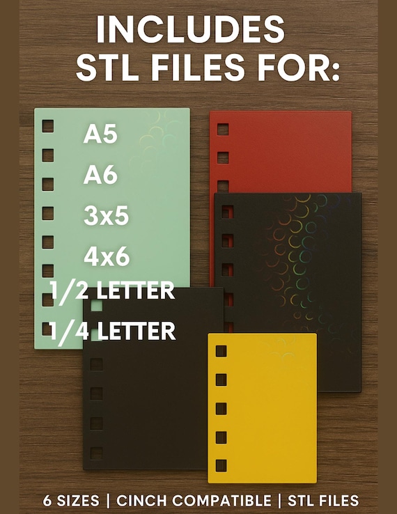 3D Printable Notebook Covers | STL Files for Cinch Binding | A5, A6, 3x5, 4x6, Half & Quarter Letter | Planner DIY