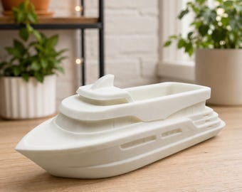 Maceta de lujo para yate / Maceta moderna para suculentas con forma de barco / Regalo náutico para amantes de los cruceros y propietarios de barcos / Decoración costera impresa en 3D