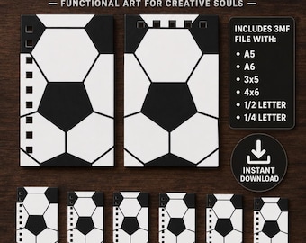 Portada de cuaderno de fútbol (archivo 3MF), paquete de portadas deportivas imprimibles en 3D, compatible con Cinch, tamaños A5, A6, 3x5, 4x6, media carta y cuarto de carta.