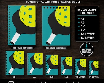 Funda para cuaderno de pickleball (archivo 3MF), paquete de fundas deportivas imprimibles en 3D, compatible con Cinch, tamaños A5, A6, 3x5, 4x6, media carta y cuarto de carta.