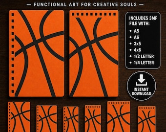 Funda para cuaderno de baloncesto (archivo 3MF), paquete de fundas deportivas imprimibles en 3D, compatible con Cinch, tamaños A5, A6, 3x5, 4x6, media carta y cuarto de carta.