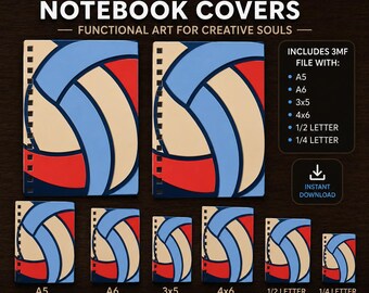 Funda para cuaderno de voleibol (archivo 3MF), paquete de fundas deportivas imprimibles en 3D, compatible con Cinch, tamaños A5, A6, 3x5, 4x6, media carta y cuarto de carta.