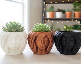 Maceta trenzada con cara serena - Maceta bohemia chic para plantas de interior - Maceta para suculentas impresa en 3D - Decoración para el hogar que se puede pintar
