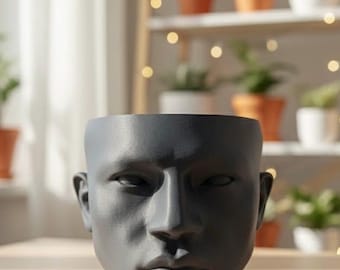 Maceta con forma de hombre y follaje: recipiente con forma de rostro impreso en 3D, ecológico, decoración masculina moderna, maceta única de PLA para plantas de interior, ideal para el hogar o la oficina.