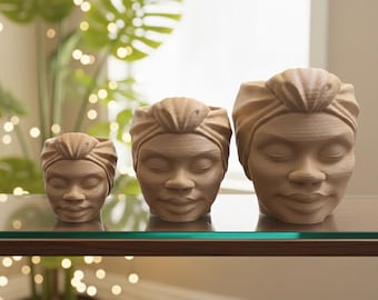 Maceta para suculentas con cabeza de mujer de inspiración africana "Paz Interior"