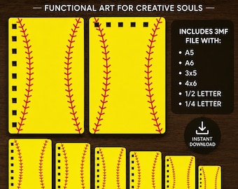 Funda para cuaderno de softbol (archivo 3MF), paquete de fundas deportivas imprimibles en 3D, compatible con Cinch, tamaños A5, A6, 3x5, 4x6, media carta y cuarto de carta.