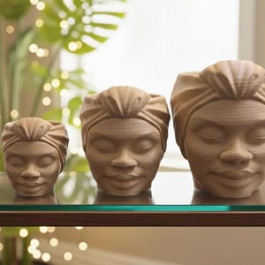 Woman Head Planter, African-Inspired PLA Succulent Pot with Drainage Holes