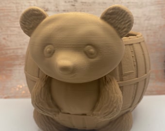 Adorable Bear-in-a-Barrel 3D Printed Planter | Indoor Cute Home Decor, Unique Baby Gift, Succulent planter pot