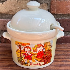 Soup Tureen Campbells Soup Kids | Houston Harvest Soup Tureen Serving Bowl with Lid & Ladle 1998 | Soup is good food | Soup Server with Lid
