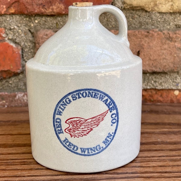RED WING 1 Pint Shoulder Jug; Red Wing Pottery Souvenir, Red Wing Minnesota; Iconic Red Wing Hallmark logo;