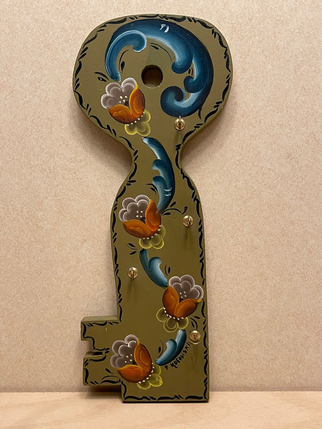 Key Rack, Tole Painted Key Rack, Rosemaling Key Rack, Key Holder With ...