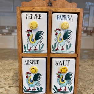 Vtg Rooster Salt, Pepper, Ginger, Allspice and Paprika Shakers Spice  Shakers Jap
