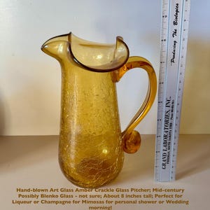 Blenko Gold Crackle Glass Pitcher; Syrup Pitchers, Ice Cream Topping Server, Ruby Red Mini Coffee Bar Pitcher; Coffee Creamer Server