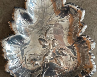 Vintage GORHAM Strawberry Silver Snack Serving Tray; Repousse Gorham Hors D'oeuvre Tray; Raised Embossed Tidbit Berry Leaf Serving Dish