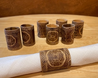 TIKI Wood Carved Napkin Rings | LEHUA Flower Hibiscus Hawaiian Tropical MCM Floral Polynesian Table Hibiscus Flower Napkin Rings