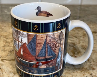 Duck Mug by Lang and Wise; Sailboat Mug; Guys Gift; Grandpas Friends by artist Anna Krajewski Mug Dated 1997 Wildlife Sailboats Mallard Duck