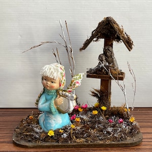 Bavarian Wayside Angel Religious Shrine, Kurt Adler 1960s Religious Decor, Holy Mother Mary Shrine; Vintage 3D Diorama Decor; MCM Nativity