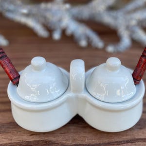 CONDIMENT Double Jars Server with Spoons; Jelly and Jam Jars; Brunch Jar container; Charcuterie Dip Jars; Sandwich Sauce Jars; Salad Topping