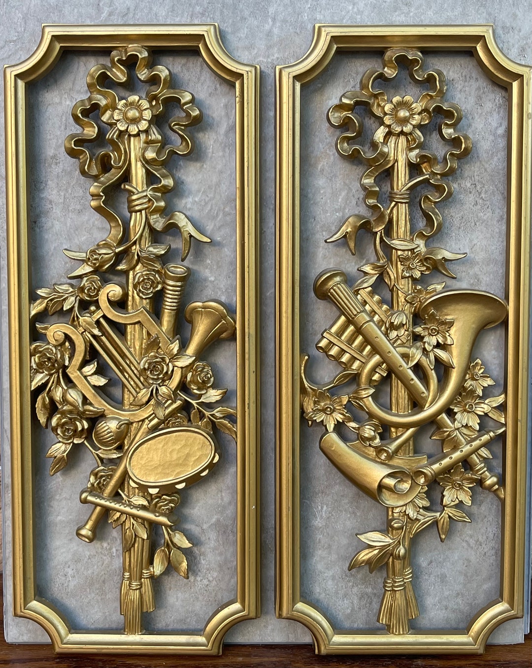 Musical HOMCO MCM Wall Art Decor Plaques 3D Theme Set of 2 Oblong Wall