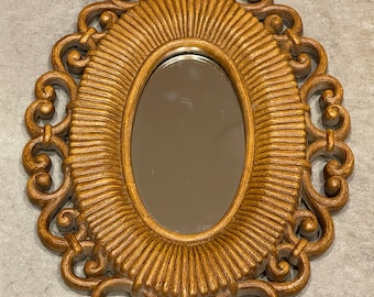 Vintage Retro accent Mirror; Scroll pattern frame; 1970s Mirror Art; Small Wall Mirror Decor; Mirror Wall Grouping, MCM Mirror, gallery hall