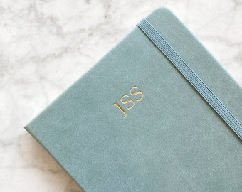 Dusty Blue Vegan Leather Journal / Notebook - Personalized / Monogrammed
