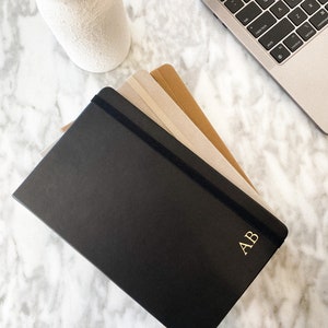 Stone Vegan Leather Journal / Notebook Personalized / Monogrammed Black