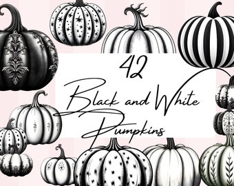 Bundle Black and white elegant, classy pumpkins, Halloween, Minimalist, png, transparent background