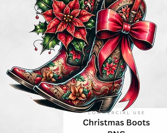 Jul western png, julstövlar png, cowboykokett rosett, western jul png design, jul png, julcowboystövlar png