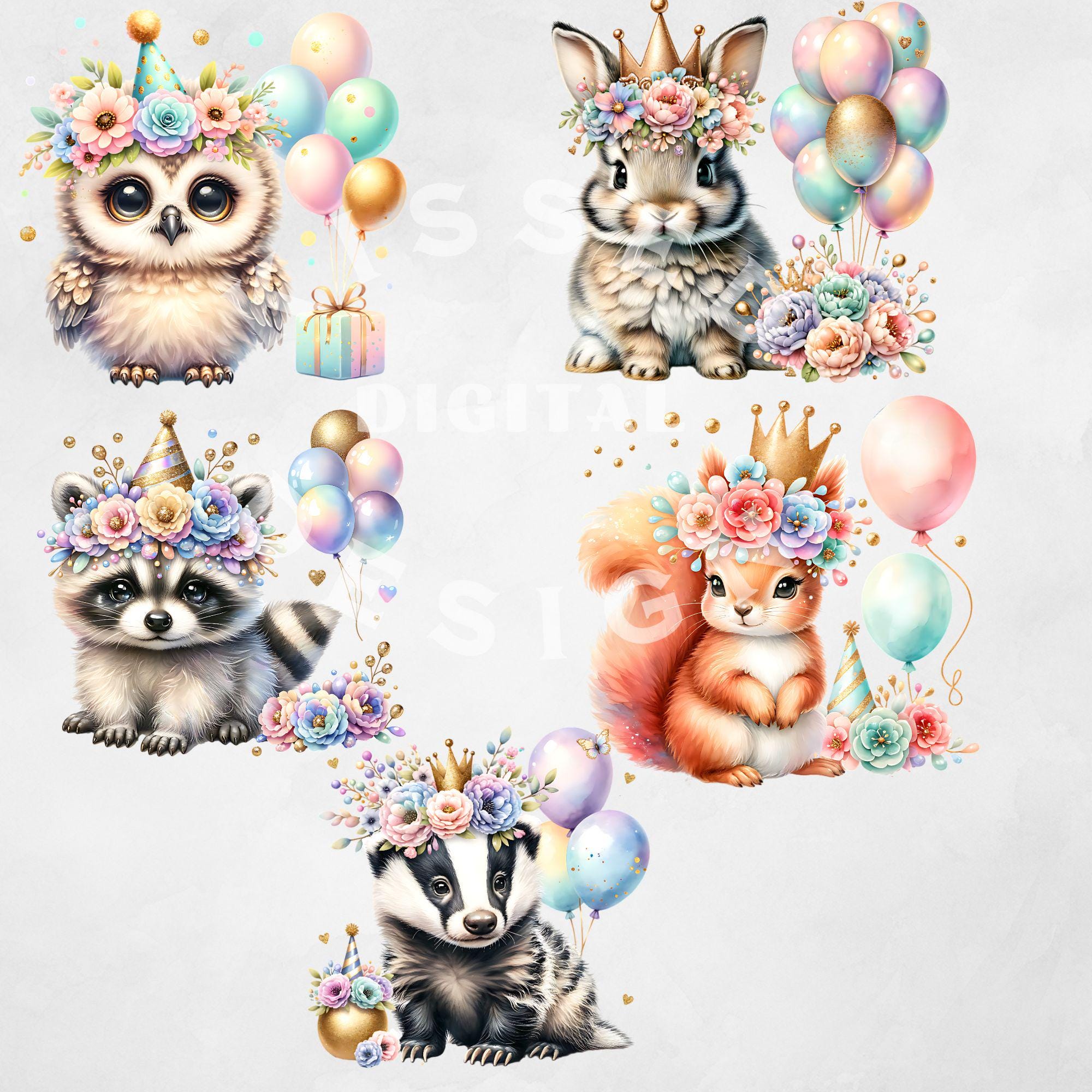 Cute Animal Birthday Party Clipart, Woodland Animals Birthday PNG ...