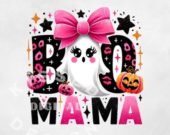 Boo Mama PNG, Spooky Coquette PNG, Simpatico fantasma di Halloween con disegno a sublimazione, PNG, Fiocco di Halloween alla moda PNG digitale
