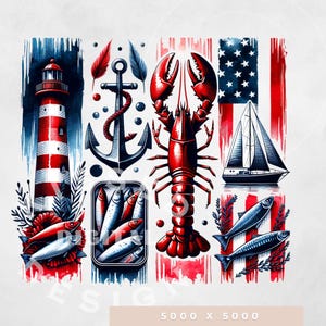 Estética de pescador, PNG del 4 de julio, estética costera, camiseta oceánica, arte náutico, PNG de moda, inspirado en el océano, PNG de langosta, pincelada
